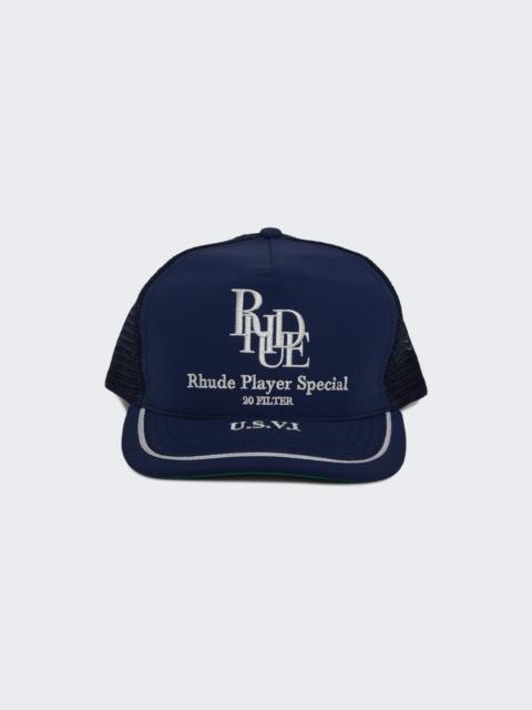 Rhude Player Special Trucker Hat Navy