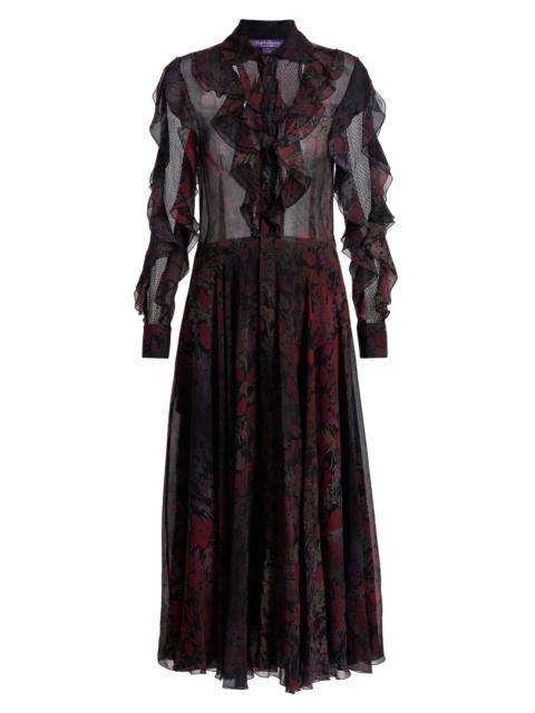 Ralph Lauren Women's Melony Floral Crinkle Chiffon Day Dress - Black Crimson Multi