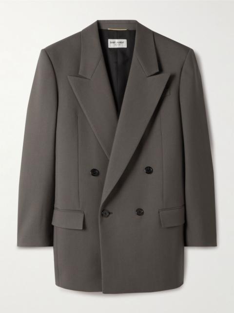 SAINT LAURENT Double-breasted wool-gabardine blazer Gray