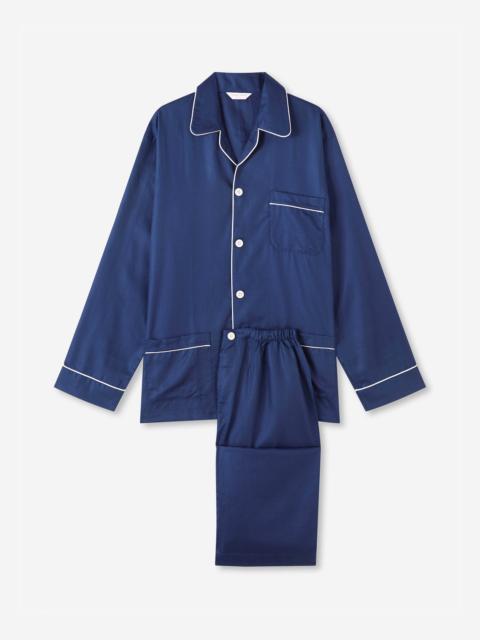 Derek Rose Men's Classic Fit Pajamas Cotton Jacquard Navy Rose Star Pattern