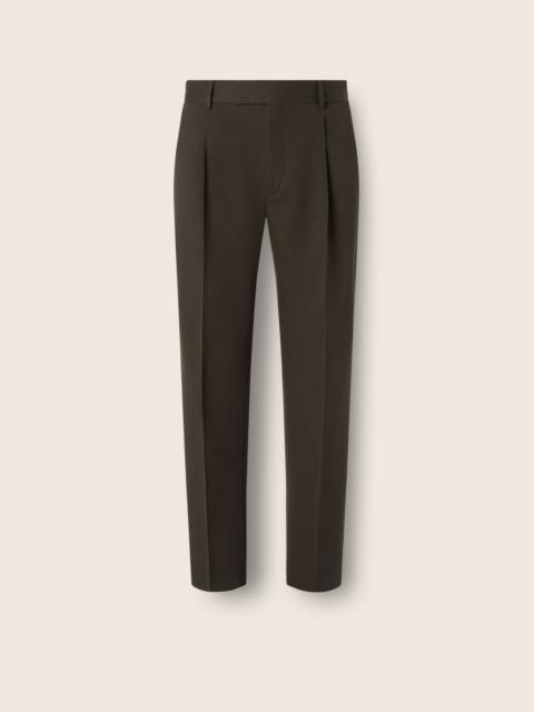 ZEGNA DARK OLIVE GREEN COTTON AND WOOL PANTS