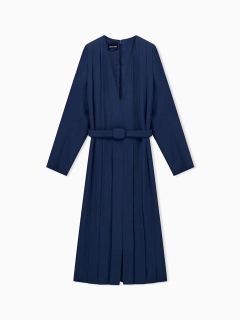 GIORGIO ARMANI DRESS IN TRIPLE GEORGETTE SILK WITH A BELT AND V-NECK