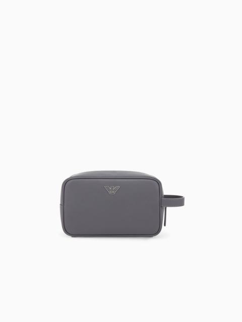 EMPORIO ARMANI SAFFIANO BEAUTY CASE WITH A SIDE HANDLE AND METALLIC LOGO