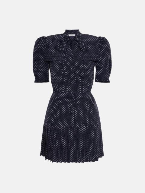 POLKA DOT SILK PLEATED MINI DRESS WITH BOW