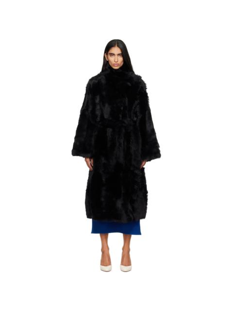 Yves Salomon Black Belted Faux-Fur Coat