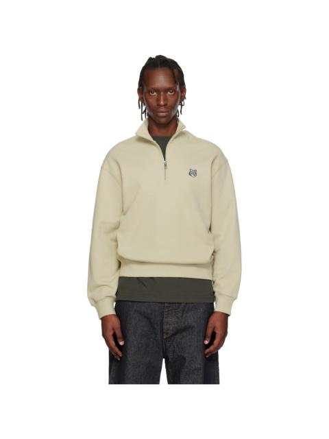 Beige Fox Head Comfort Half Zip Sweatshirt