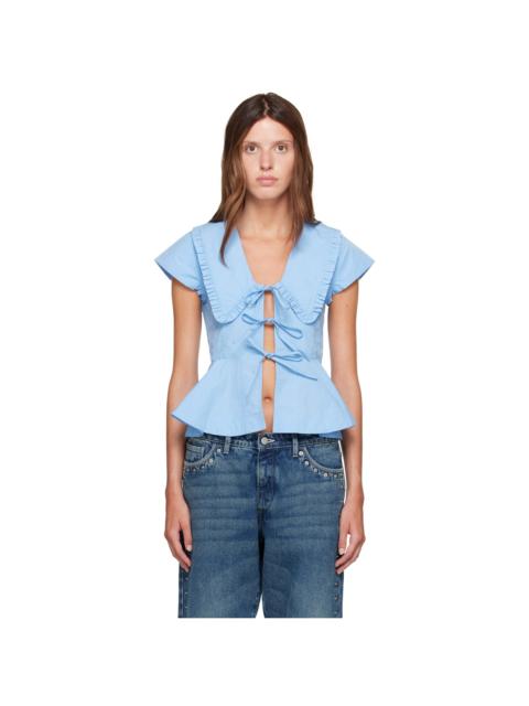 GANNI Blue Cotton Poplin Blouse