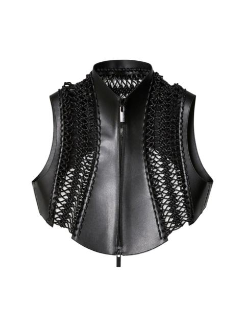 sleeveless faux-leather top