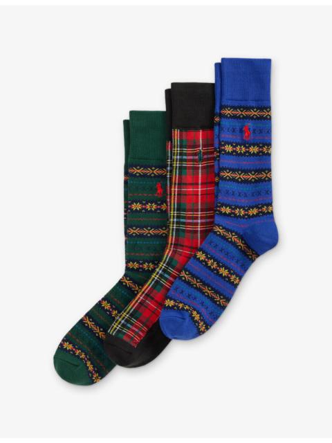 Polo Ralph Lauren Fair Isle Stretch Cotton-Blend Socks Pack of Three