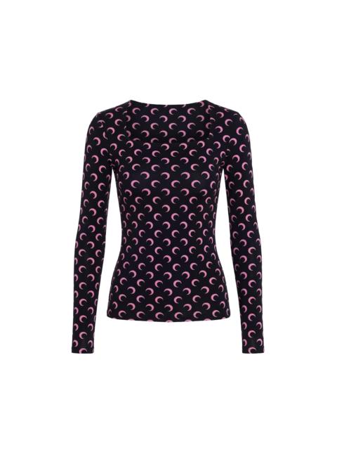 MOON PRINTED JERSEY LS SQUARENECK TOP