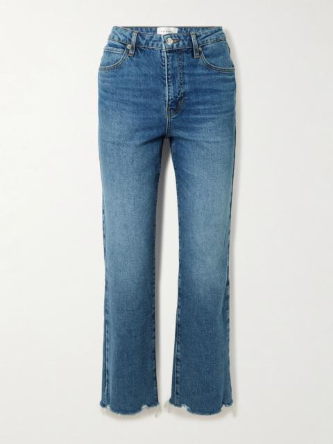FRAME The Ruler Crop frayed high-rise slim-leg jeans Dark denim