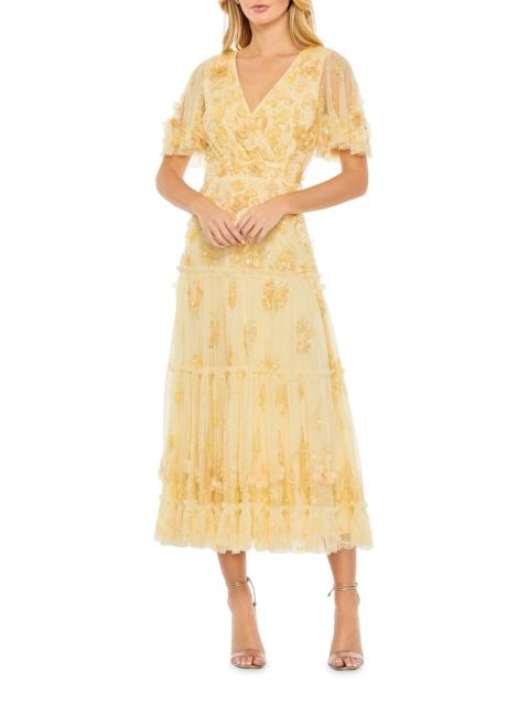 MAC DUGGAL Women's Floral Embellished Tiered Midi-Dress - Butter