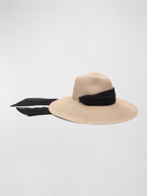 EUGENIA KIM Cassidy Straw Fedora Hat w/ Chiffon Scarf