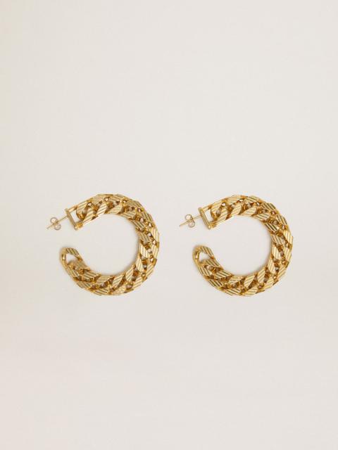 Golden Goose Chain hoop earrings with antique gold colored braided links