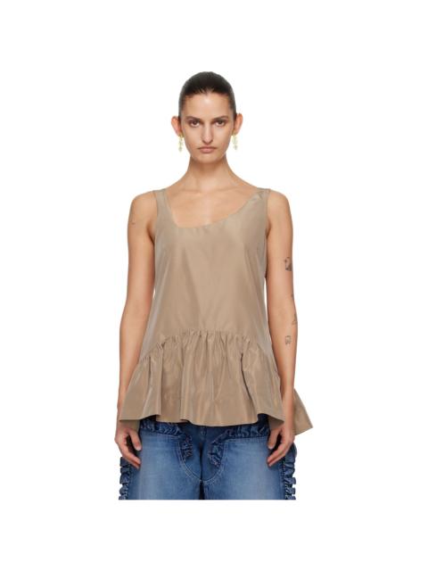 Simone Rocha Tan Tilted Neck Peplum Top