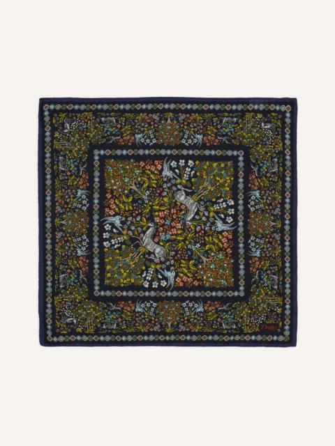 Drake's Orange Floral Unicorn Print Wool-Silk Pocket Square