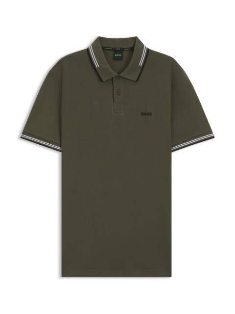 BOSS STRETCH-COTTON SLIM-FIT POLO SHIRT WITH BRANDING AND STRIPES