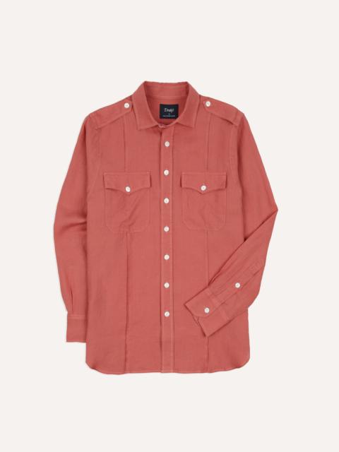 Drake's Pink Linen Pintuck Military Shirt