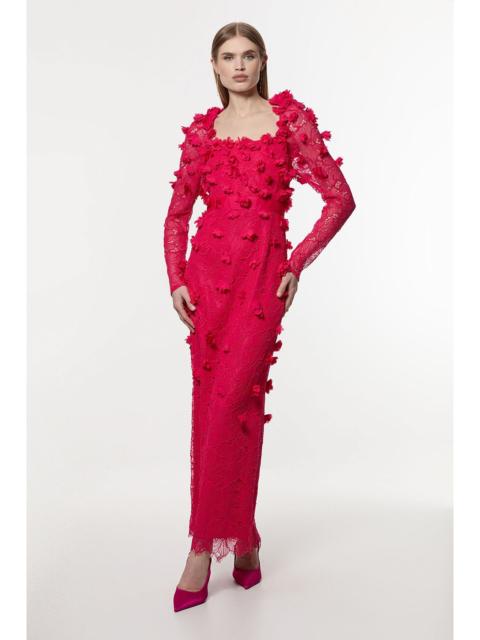KAREN MILLEN Petite Lace Petal Applique Woven Midi Dress