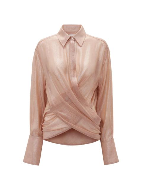 wrap-front lurex blouse