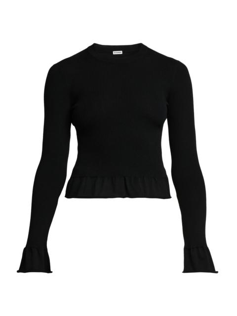 Jil Sander Women's Wool Flared-Trim Slim-Fit Crewneck Sweater - Black