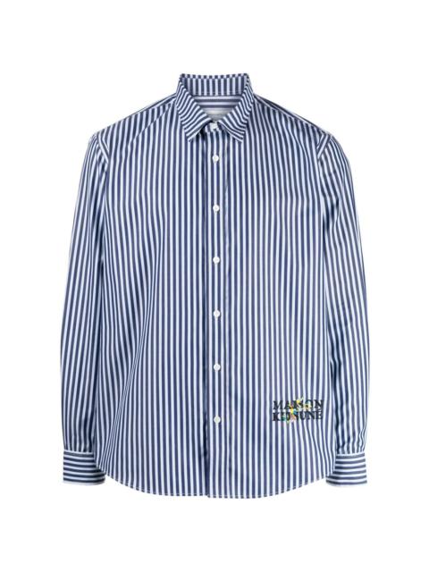 logo-embroidered stripe-patterned shirt