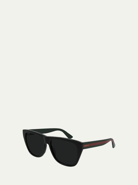 GUCCI Men's Rounded Web Acetate Sunglasses
