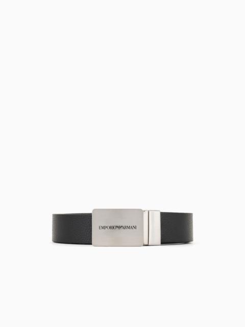 Reversible leather belt with logo buckle