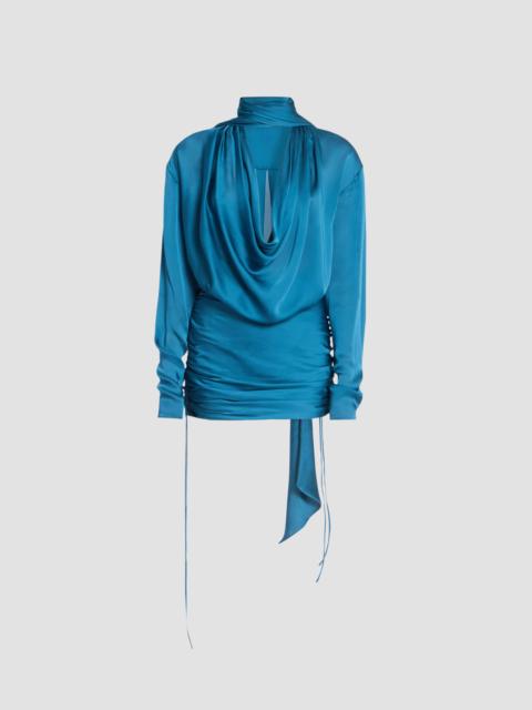 Balmain Women's Draped Silk Charmeuse Mini Dress - Blue Malachite