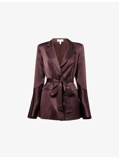 SHONA JOY Flared-Sleeve Belted Satin Blazer