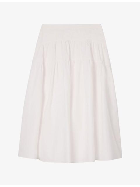 WHISTLES Tiered-Hem Regular-Fit Cotton Midi Skirt