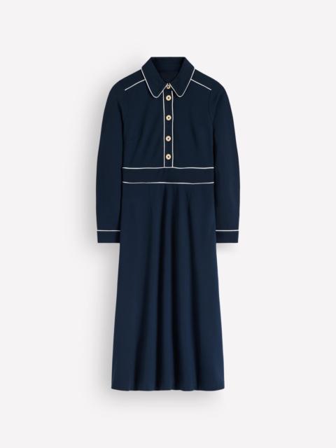 BODEN Etta Piping Detail Ponte Dress-Navy, Ivory