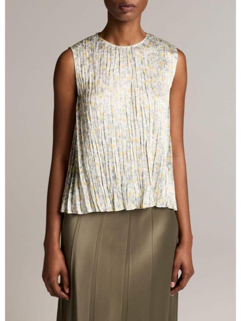 Vince Citrine Bloom Pleated Satin Top