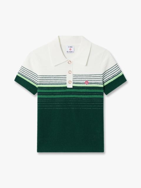 CASABLANCA White & Green Boucle Stripe Short Sleeve Polo Shirt