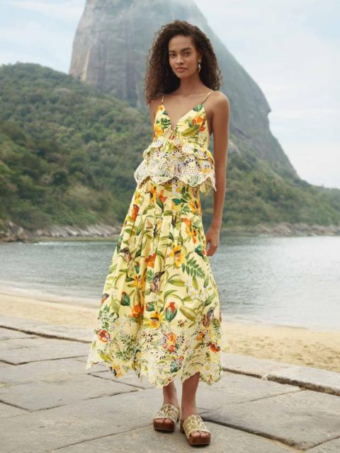 FARM RIO Brasil Collage Soft Yellow Maxi Skirt
