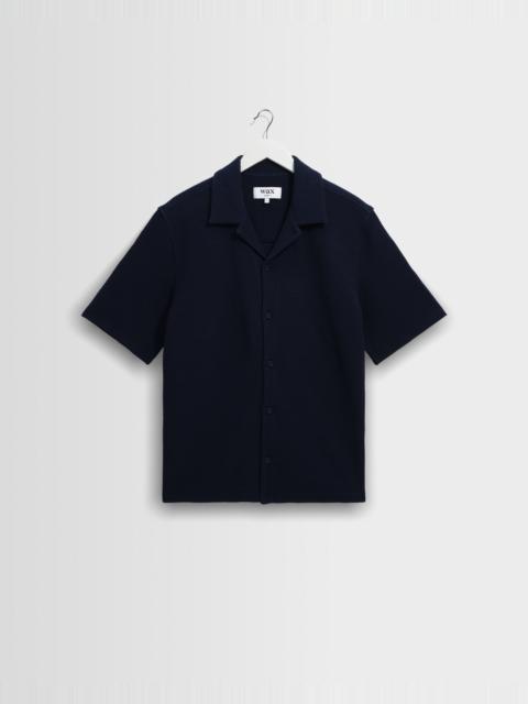 Wax London Clayland - Navy Textured Waffle Short-Sleeve Shirt