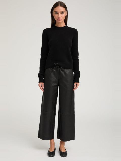 SPRWMN BLACK LEATHER CROPPED BAGGY PANTS