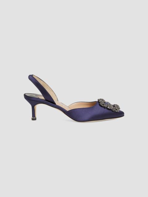 Manolo Blahnik Women's Hangisli 50MM Jewel Buckle Satin Pumps - Navy