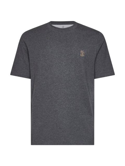 Brunello Cucinelli Lead grey cotton jersey logo crewneck T-shirt