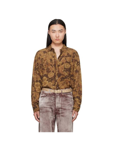 MAGLIANO Brown Dried Flowers Long Sleeve Shirt