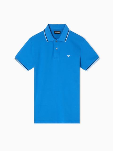 EMPORIO ARMANI Slim-fit stretch piqué polo shirt with micro eagle
