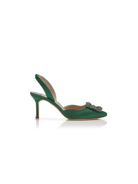 Manolo Blahnik Green Satin Jewel Buckle Slingback Pumps