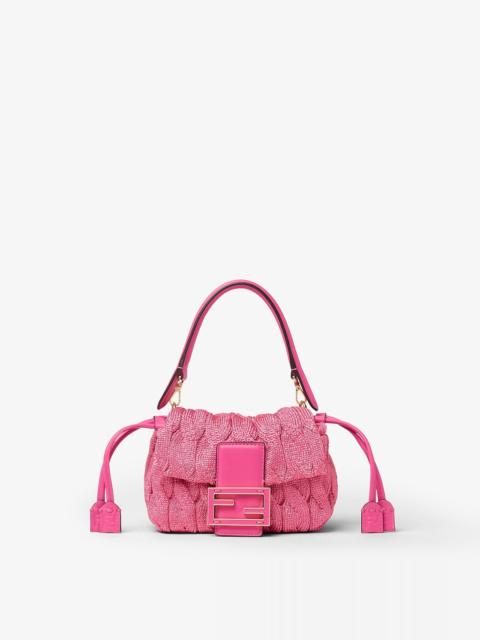 FENDI Mamma Baguette Small Fuchsia cable-knit mini-bag