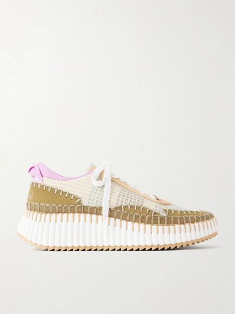 Chloé Nama Embroidered Suede And Recycled-mesh Sneakers