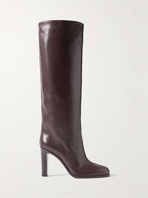 Paneled leather knee boots