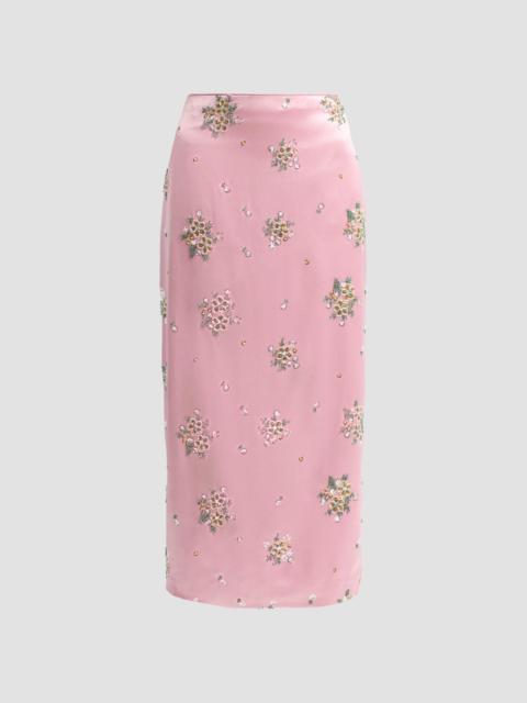 MILLY Women's Raylen Floral Sequin-Embellished Satin Midi Skirt - Light Pink