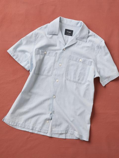 Drake's Blue Chambay Short Sleeve Camp Collar Shirt