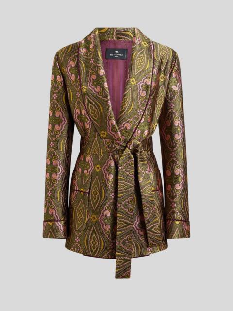 Etro JACQUARD JACKET WITH BELT AND FLORAL MEDALLION MOTIF