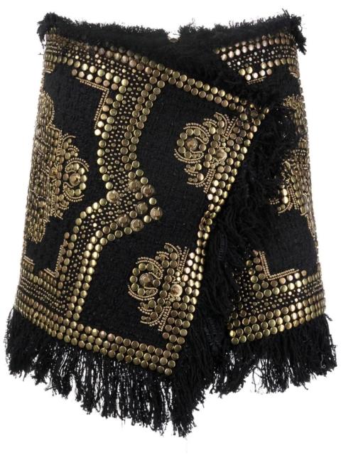 Balmain all over studded embroidered tweed skirt