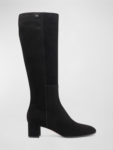 Santoni Suede Block-Heel Knee Boots